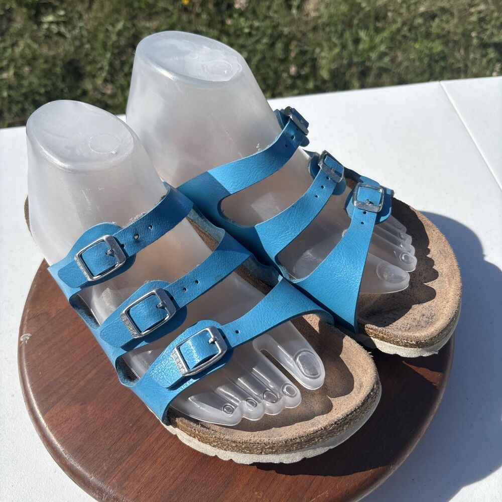 Birkinstock Florida Sandals Slides Women’s EU 40 US W9 Blue 3 Strap - Picture 2 of 12